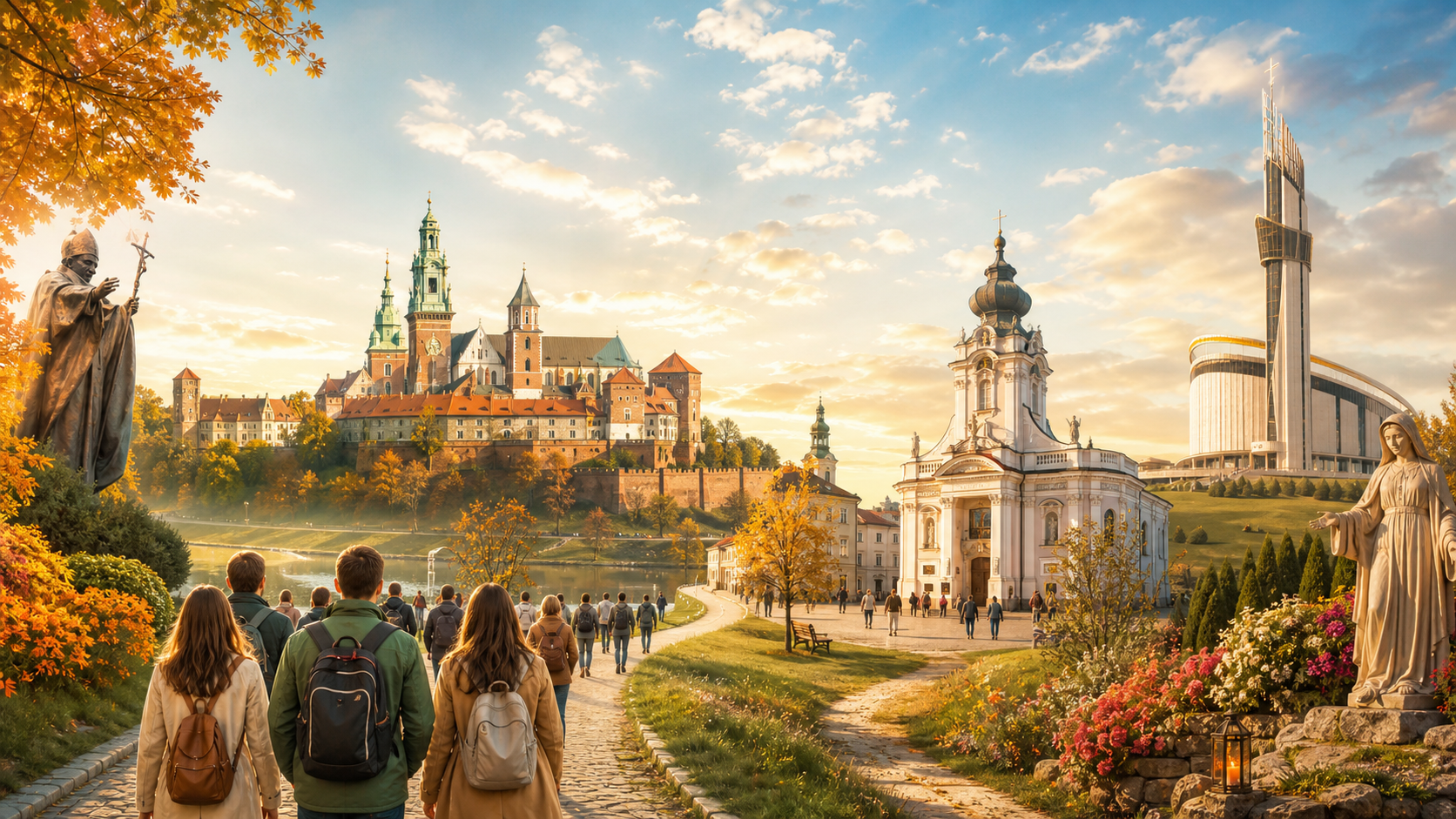 Kraków i miejsca pielgrzymkowe w ciepłej, zachęcającej scenerii